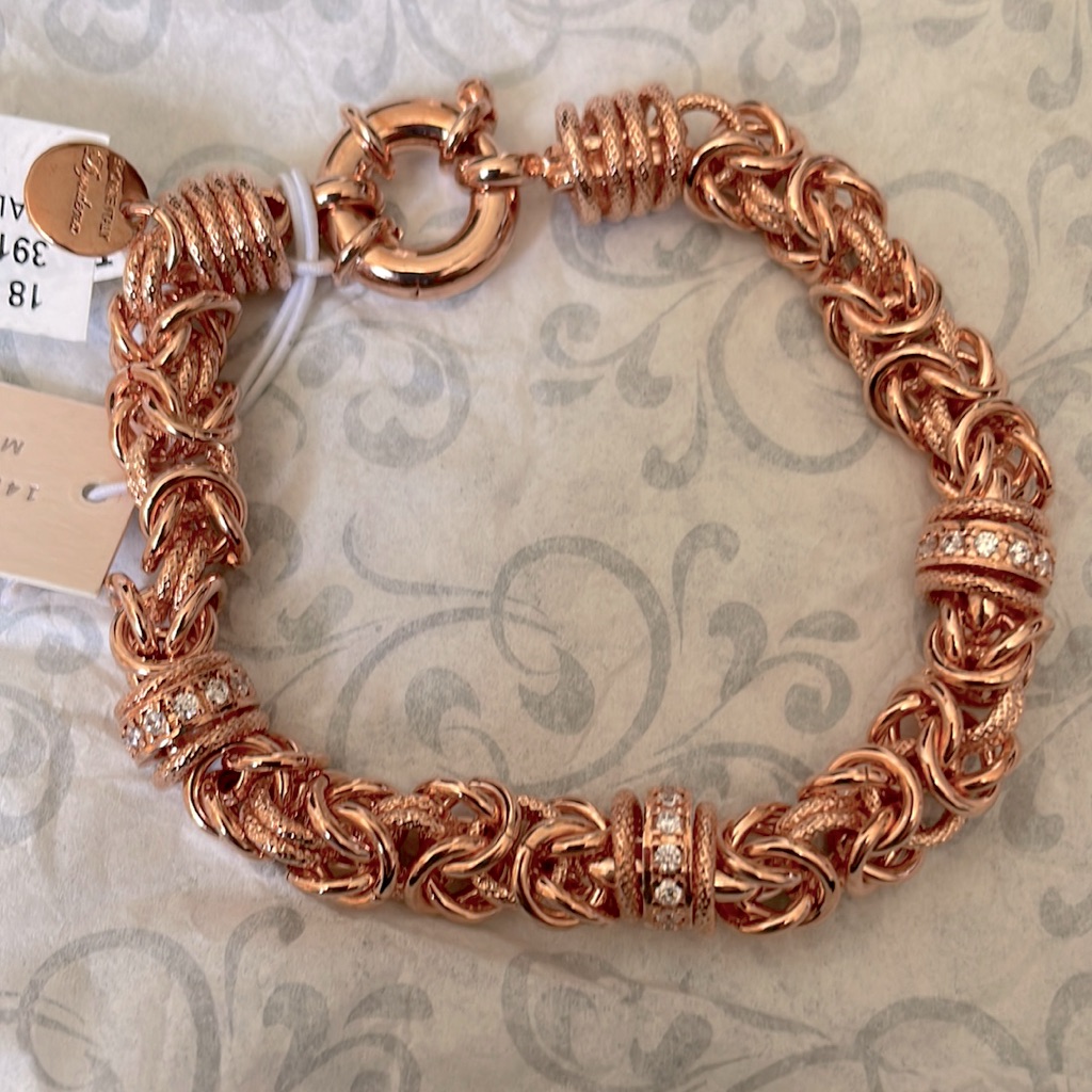 Bracelet - 14kt Rose Gold Plated Bronze With Diamonds
